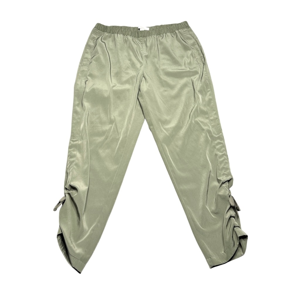 Chico's Olive Green Casual Pants Ruched‎ Tie Ankle Elastic Waist Size 1